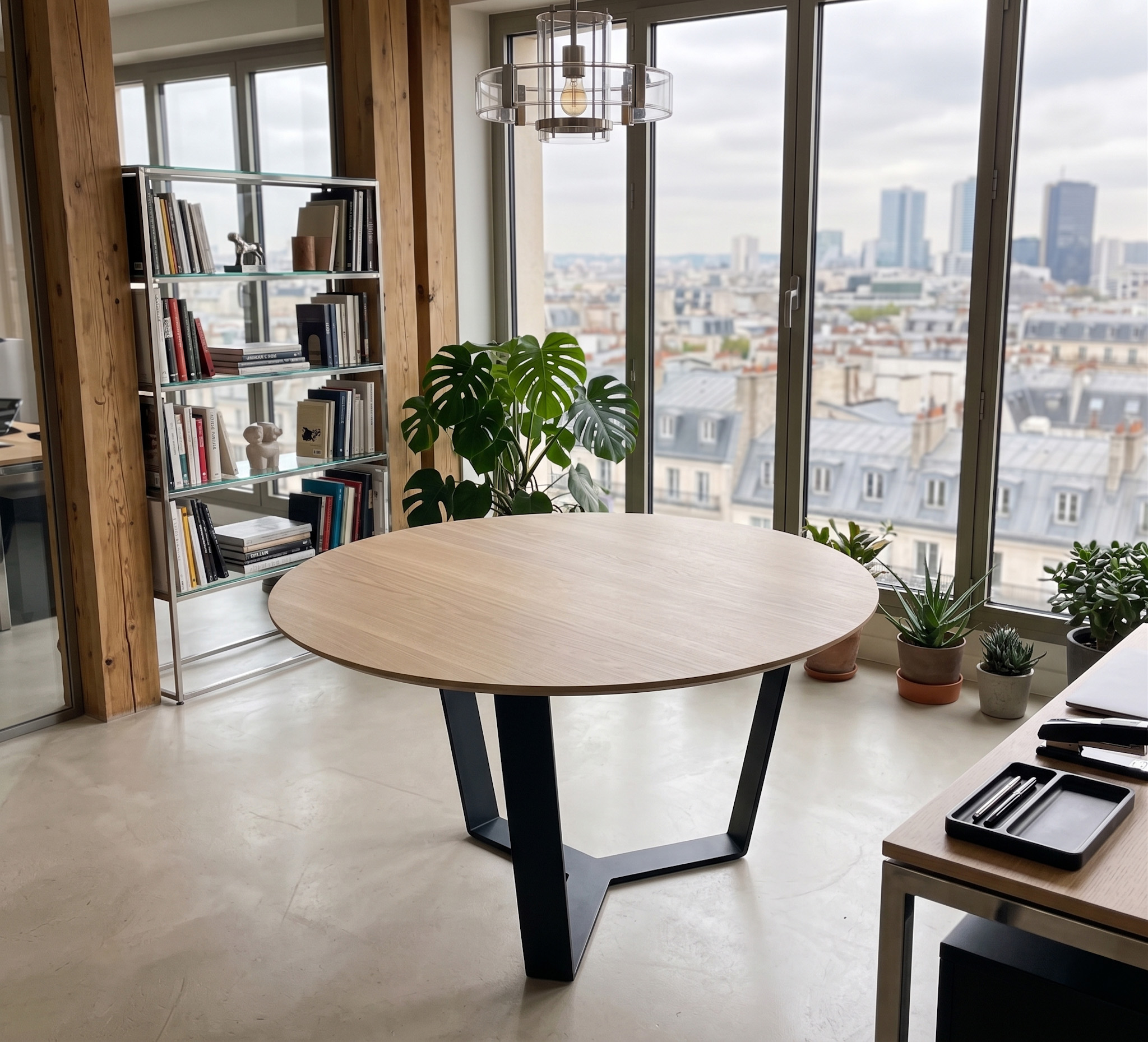 Table fixe LOFT METAL RONDE- bois de chêne massif